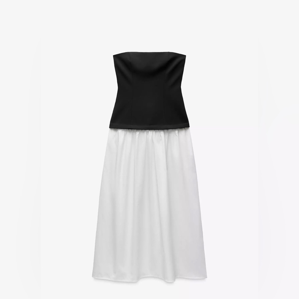 NWOT Zara Strapless Black & White Two-Tone Maxi Dress